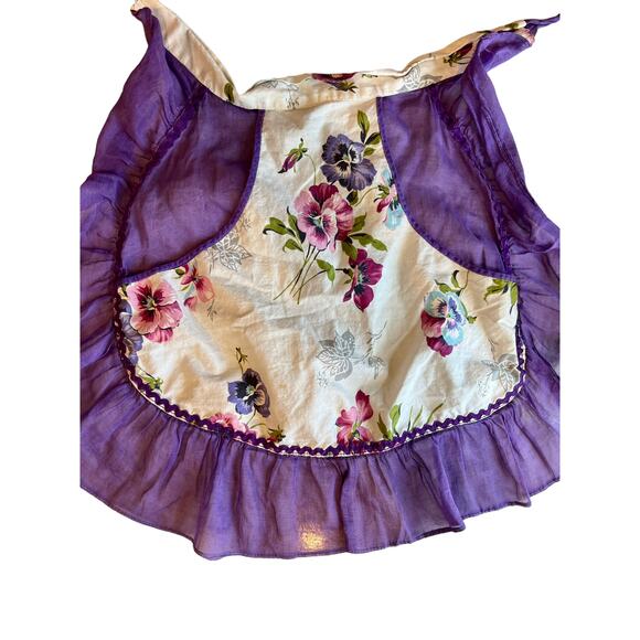 Vintage Pansy Print ruffle half apron ric rac trim - Picture 3 of 6